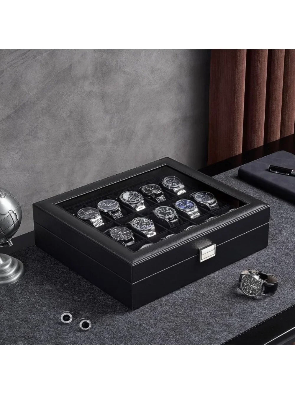 18-Slot Watch Box Organizer with Glass Lid | Stylish Storage for Men & Women